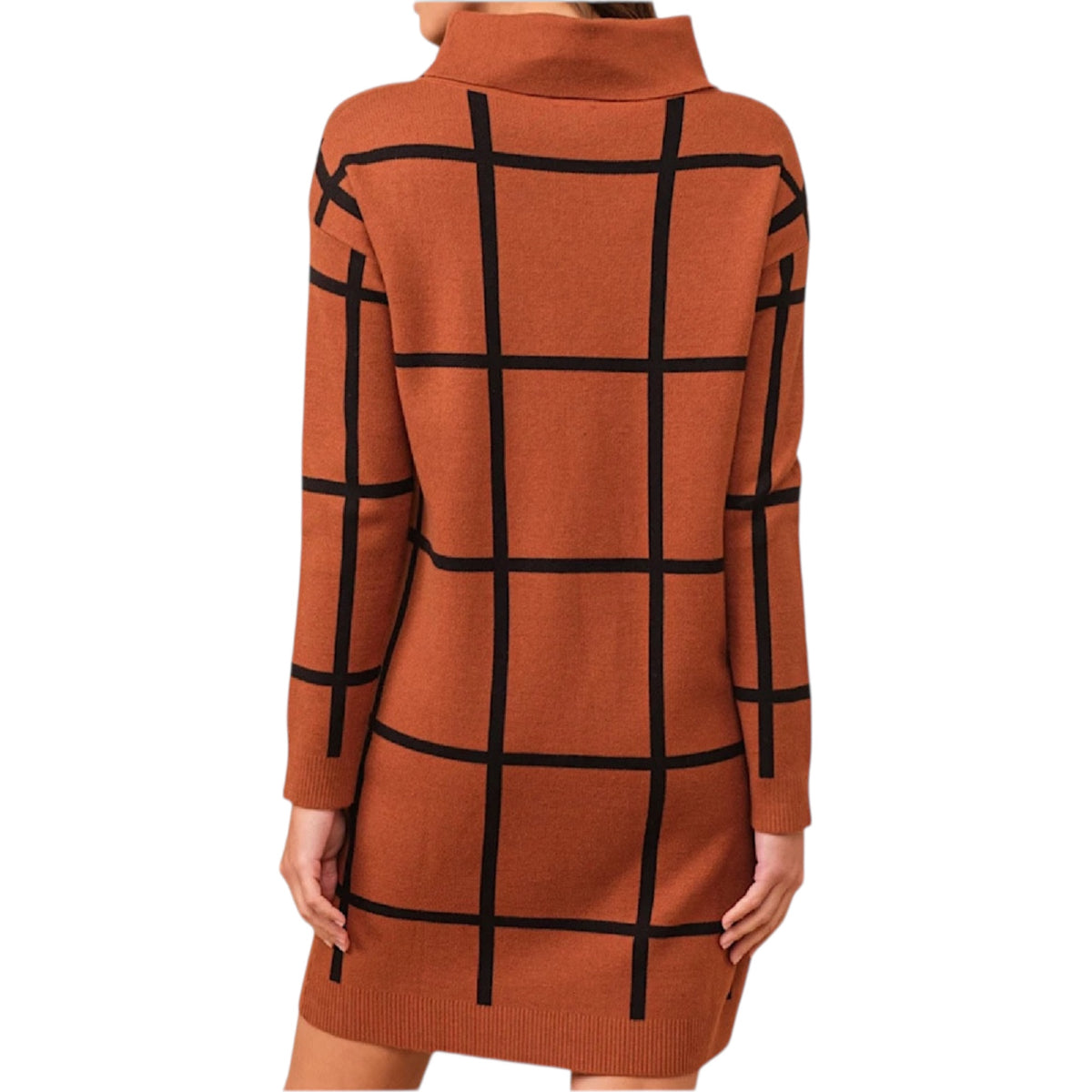 Copper Stripe Turtleneck Sweater Dress