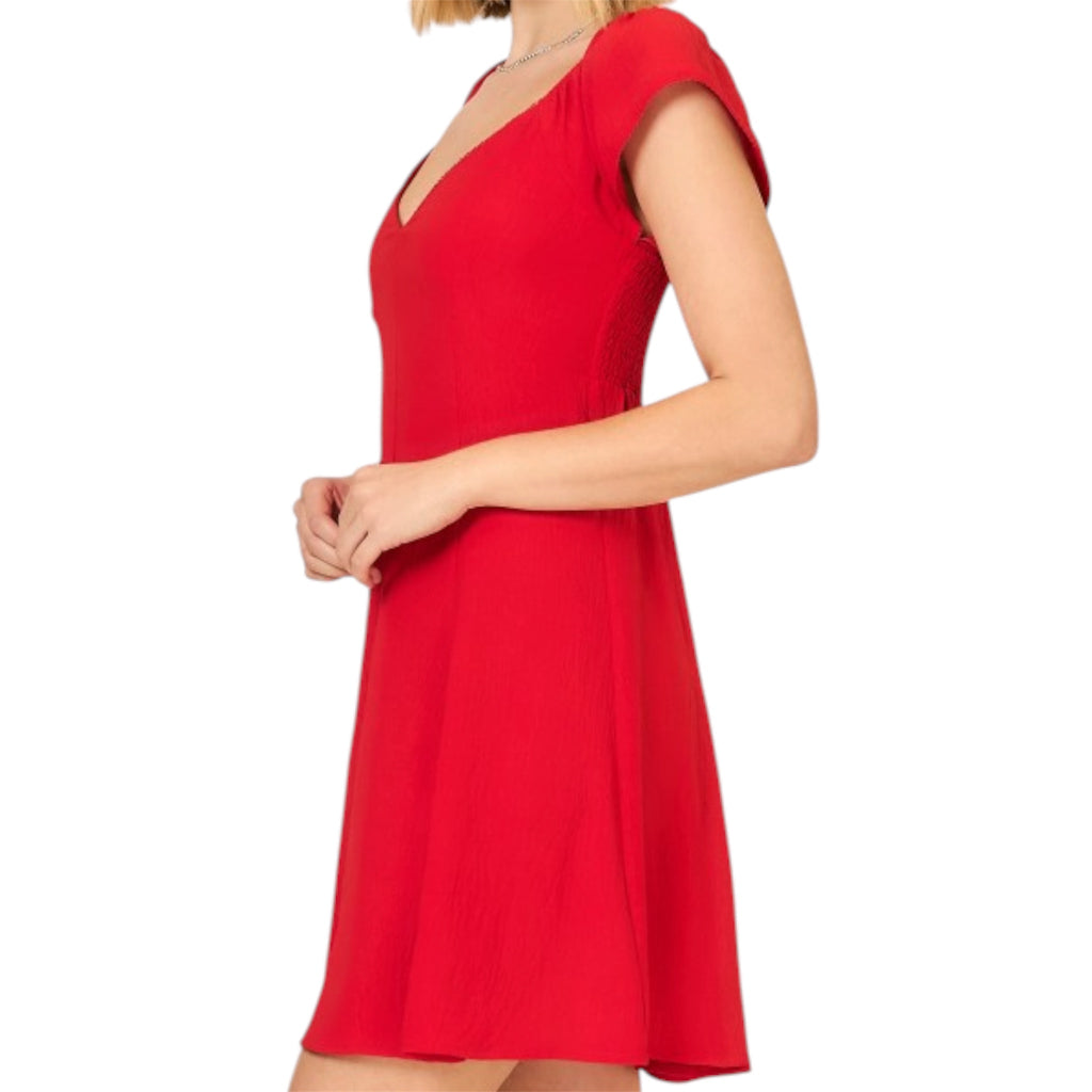 Red Flutter Cap Sleeve Mini Dress