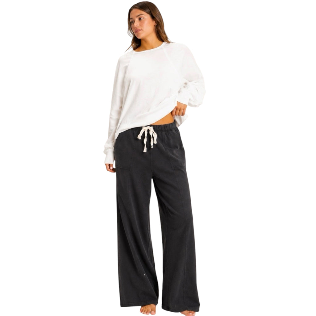 Black Acid Wash Wide Leg Pants