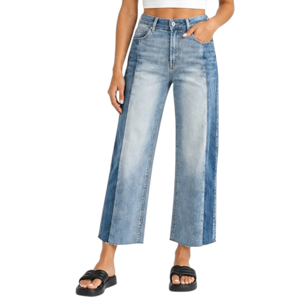 MICA MDP-W4015 HR Wide Ankle Two Tone Panel Jeans