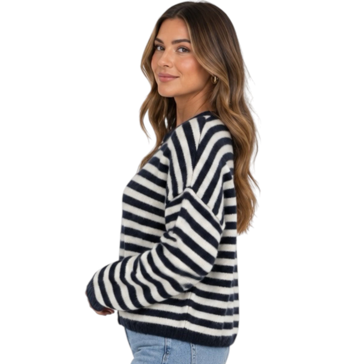 Navy Striped Button Down Cardigan
