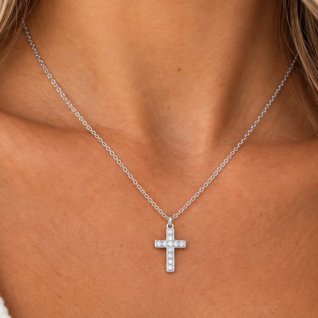 MX Tiny CZ Cross Necklace-SILVER