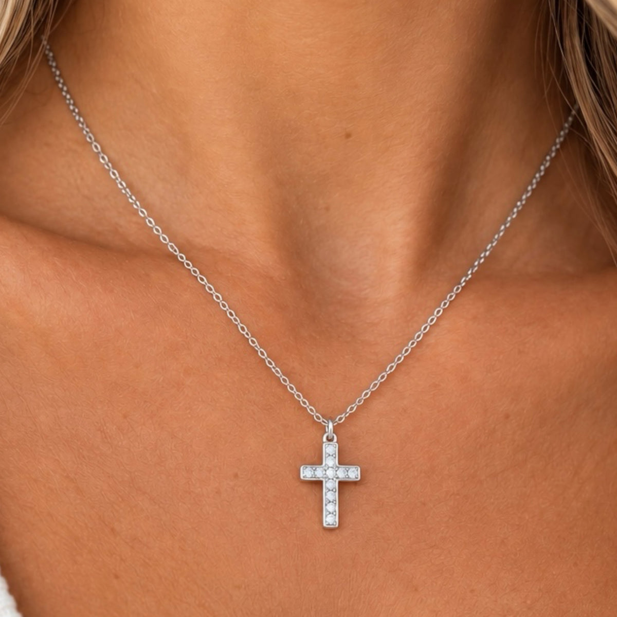 MX Tiny CZ Cross Necklace-SILVER
