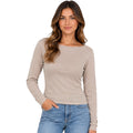 Light Khaki Boat Neck Long Sleeve Solid Knit Top