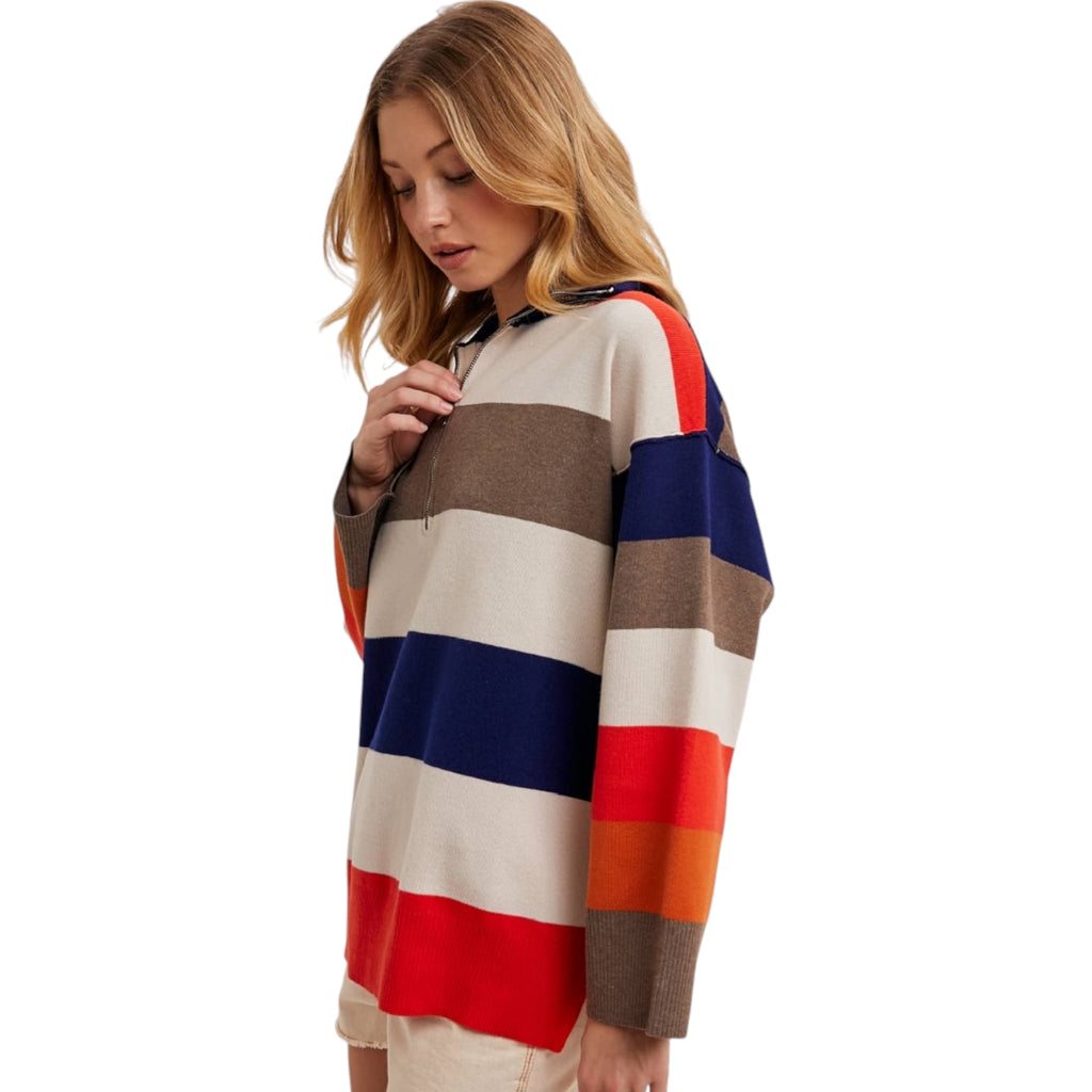 Multi Color Block Striped Pullover