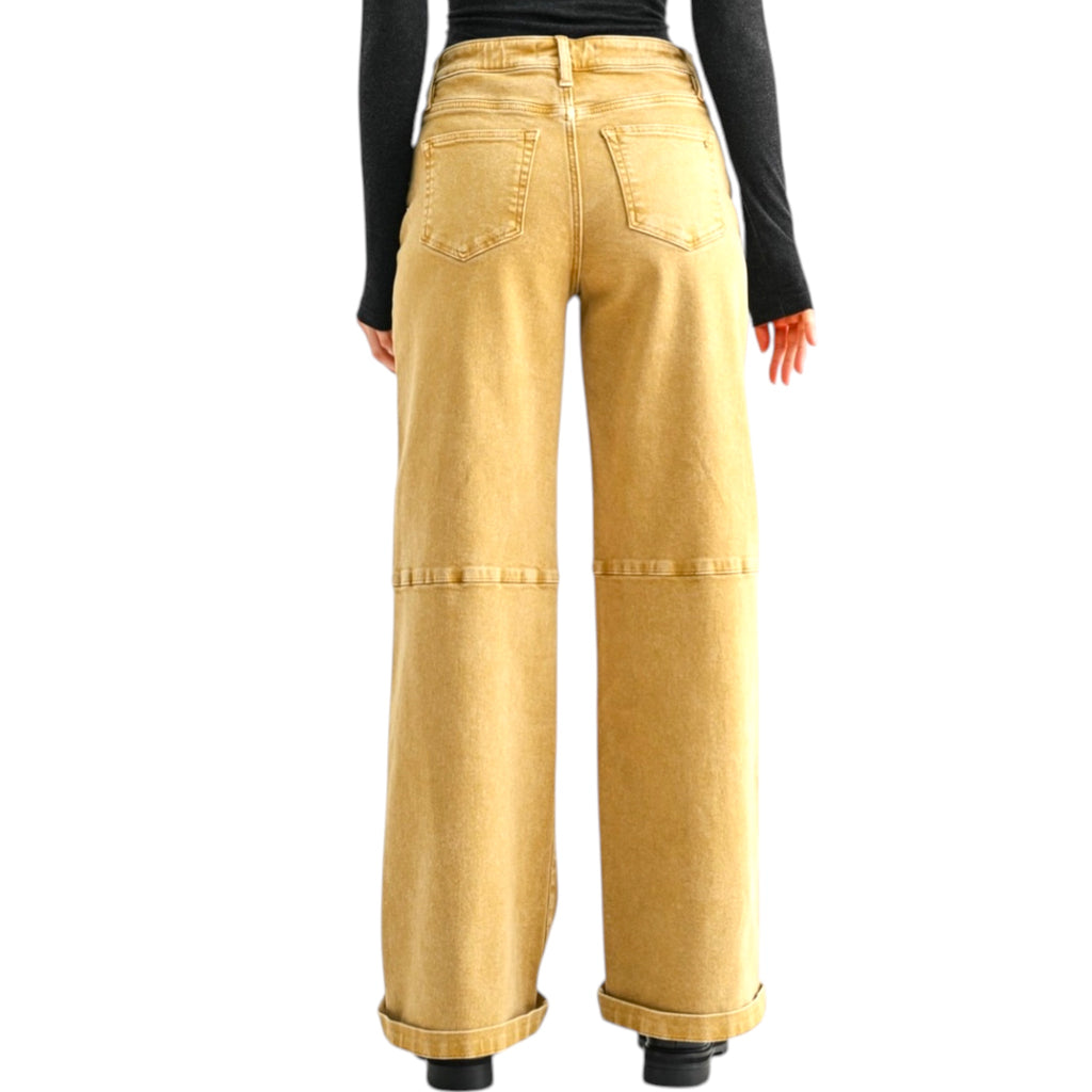 MICA MDP-W3887AR Camel High Rise Wide Leg Cuffed Jeans