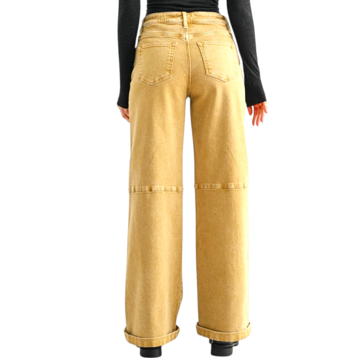 MICA MDP-W3887AR Camel High Rise Wide Leg Cuffed Jeans