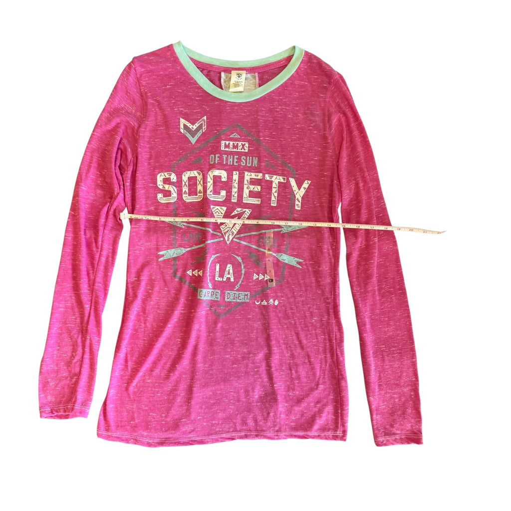 Society Pink Drop Top Long Sleeve Crew Top Size Large-RF