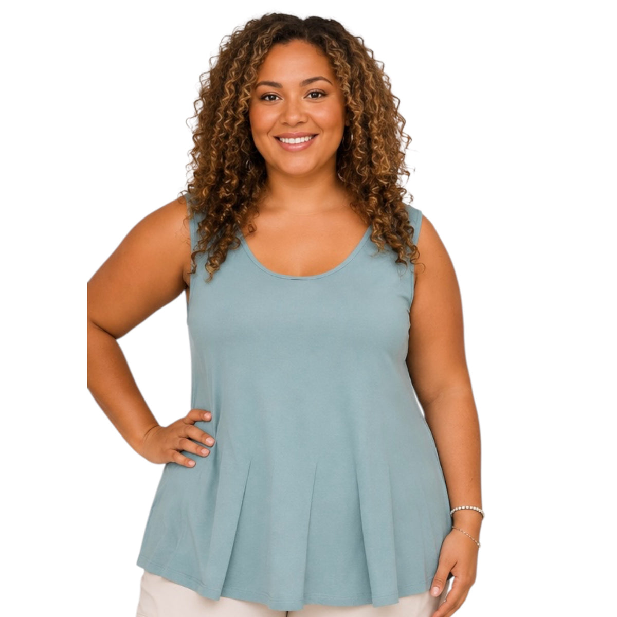 Plus Teal Soft & Breezy Scoop Neck Tank