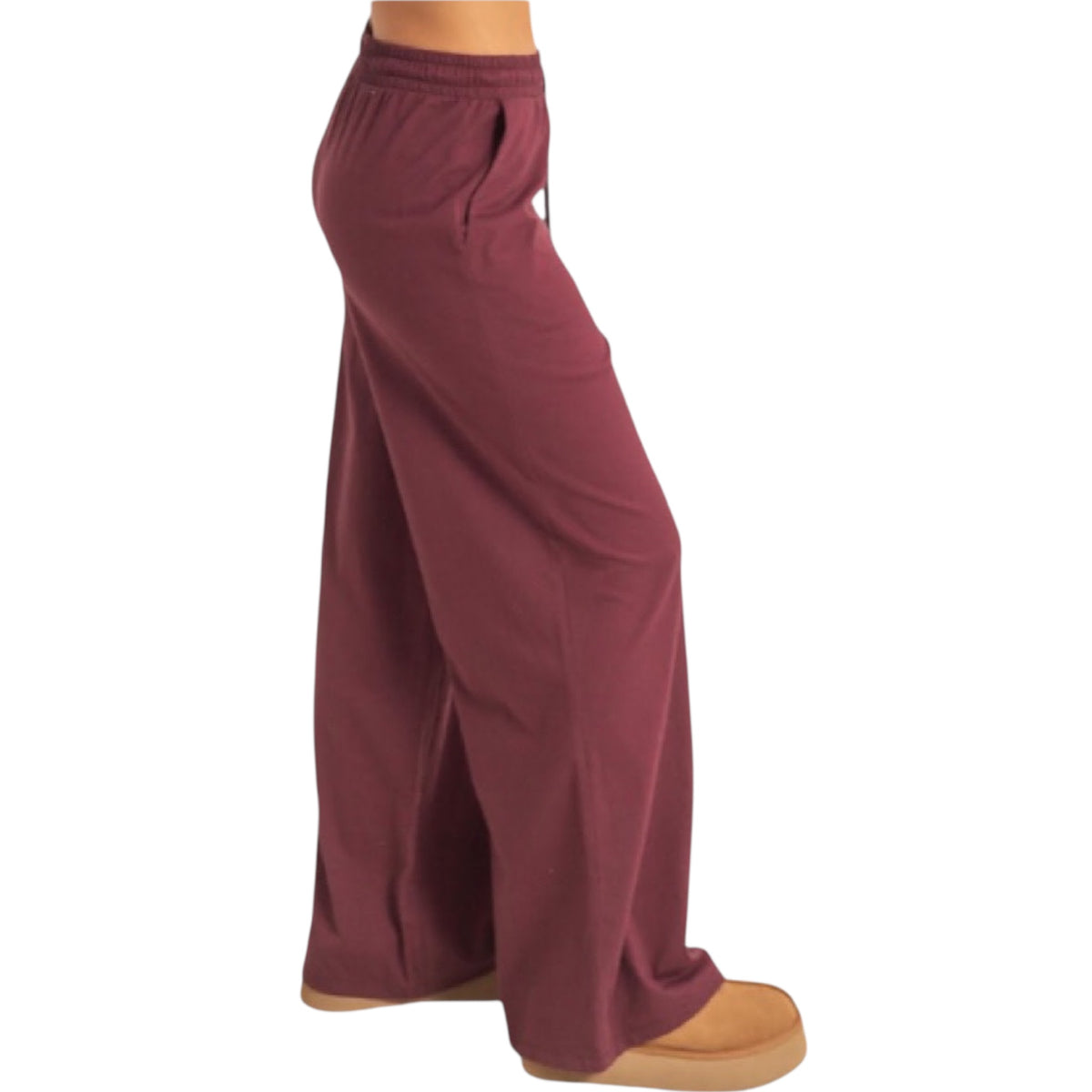 Dark Cherry Cotton Wide Leg Pants