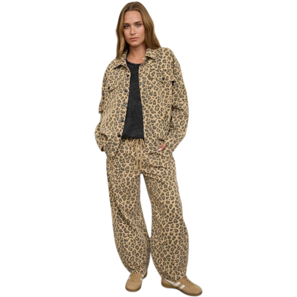 Brown Leopard Print Barrel Pants
