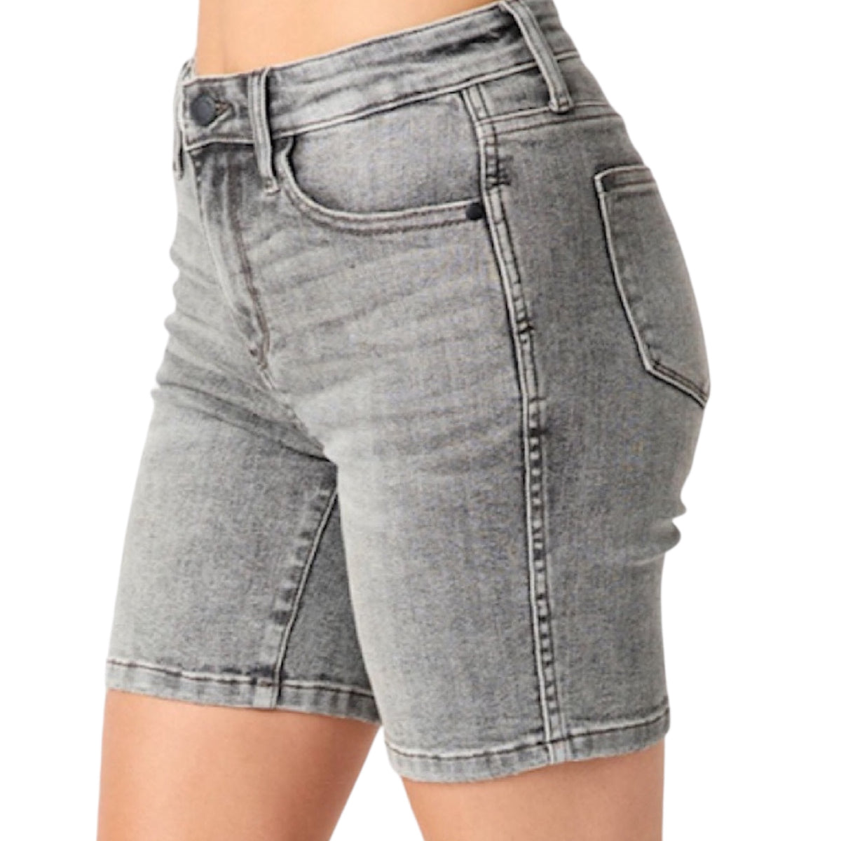 Judy Blue Grey Mid Rise Contrast Wash Bermuda Shorts JB150230