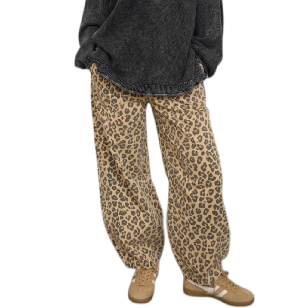 Brown Leopard Print Barrel Pants