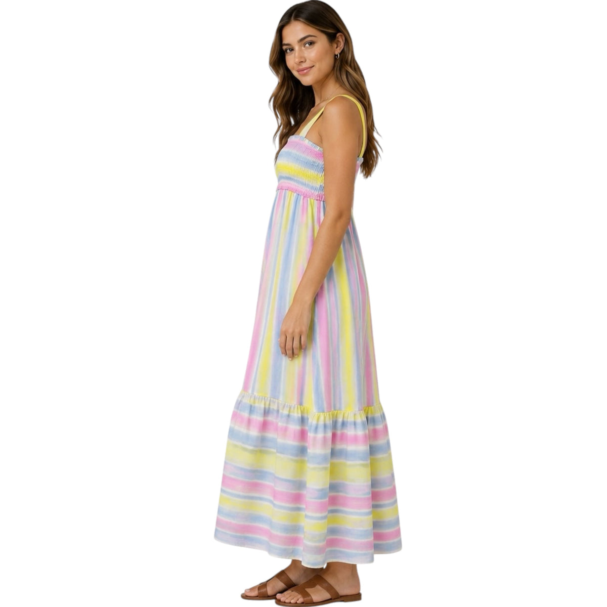Sunrise Pastel Stripe Smocked Maxi Dress