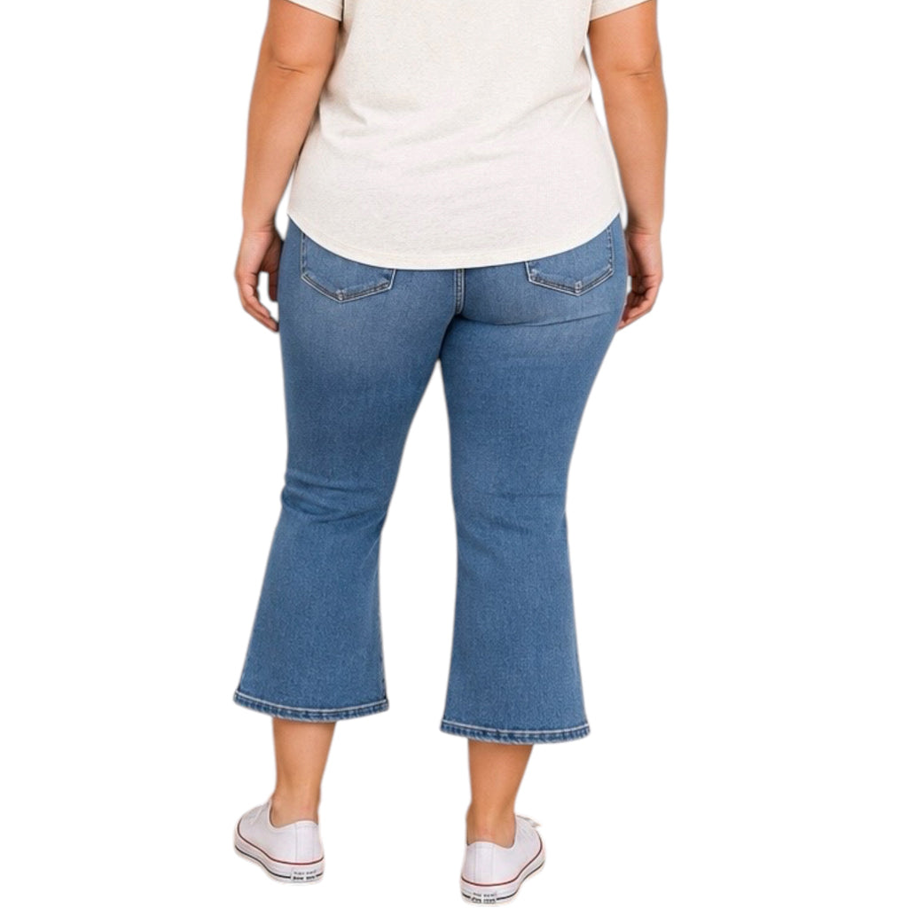LOVERVET Plus Nile Blue Mid Rise Crop Flare LV1357-P