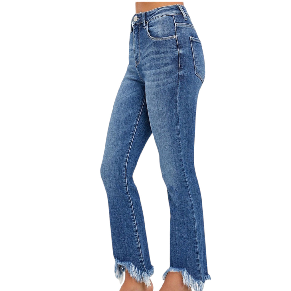 RISEN RDP5599 Medium H/R Fray Hem Ankle Bootcut Jeans
