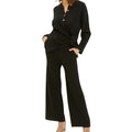Black Henley Waffle Knit Lounge Set