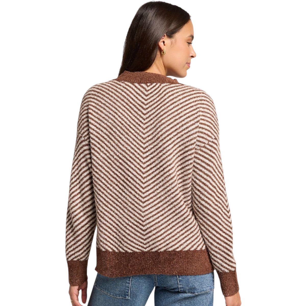 Harvest Moon Mock Neck Stripe Sweater- Mahogany 
