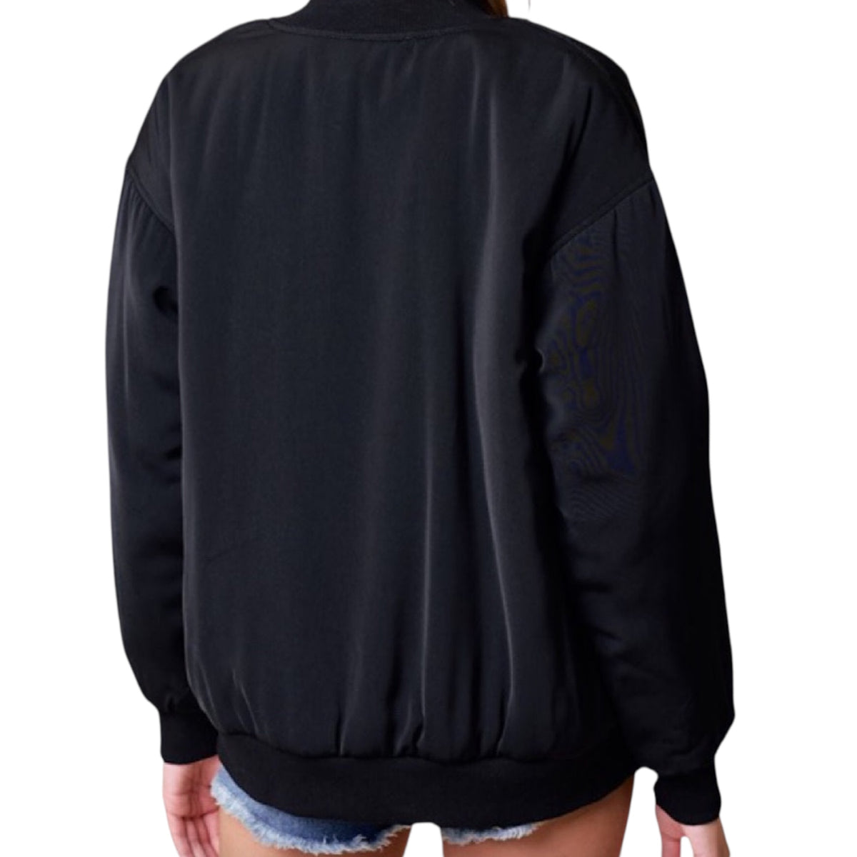 Black Drop Shoulder Bomber Jacket
