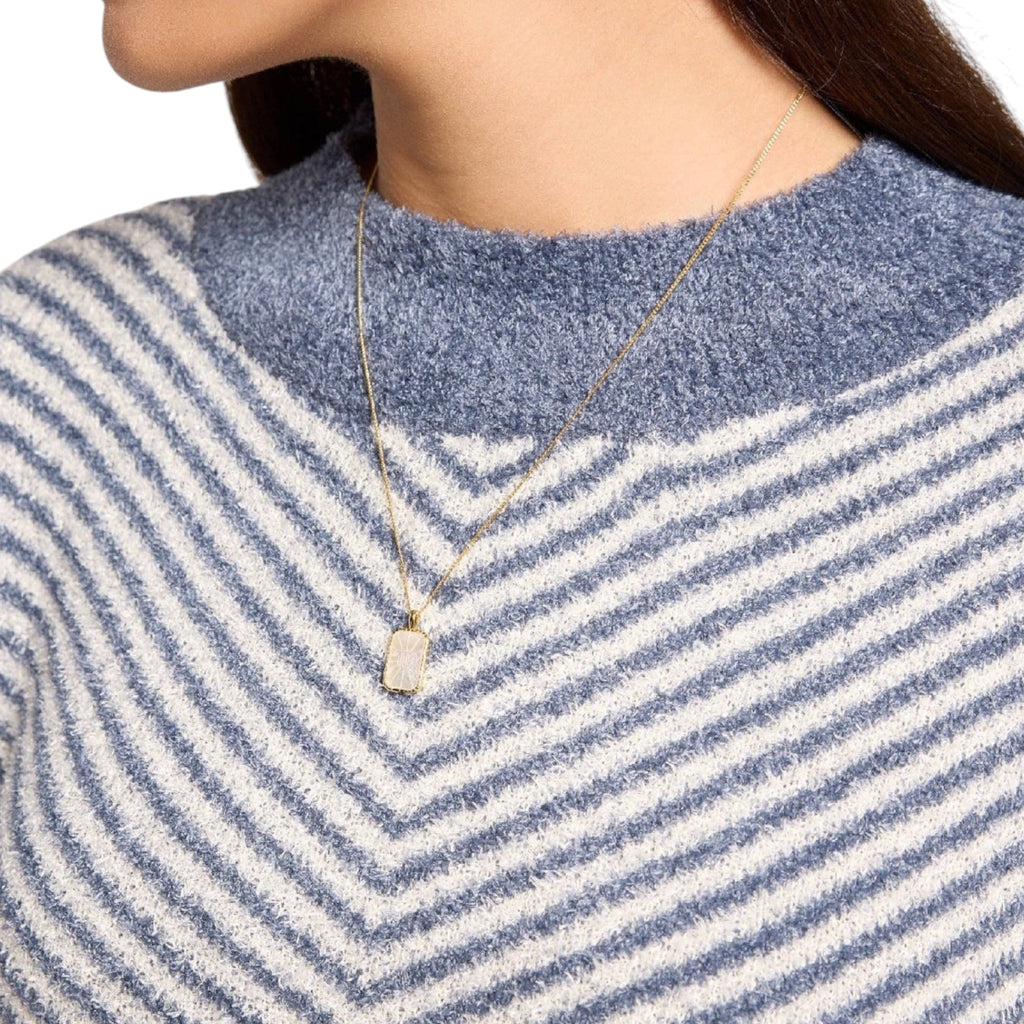 Harvest Moon Mock Neck Stripe Sweater- Dark Country Blue 