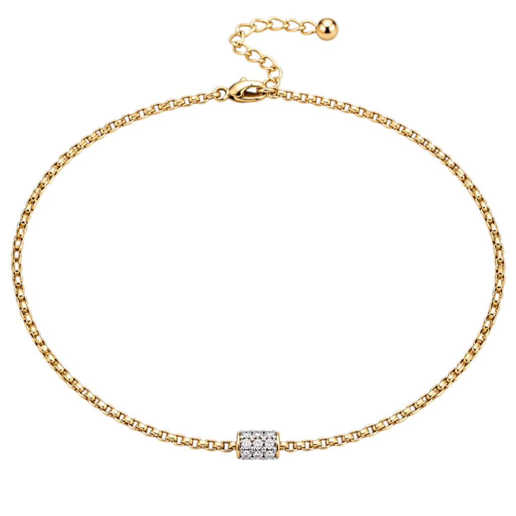 MX 14K Gold Plated Box Chain Barrel Pendant Necklace