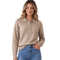 Mocha Solid Polo Sweater Top