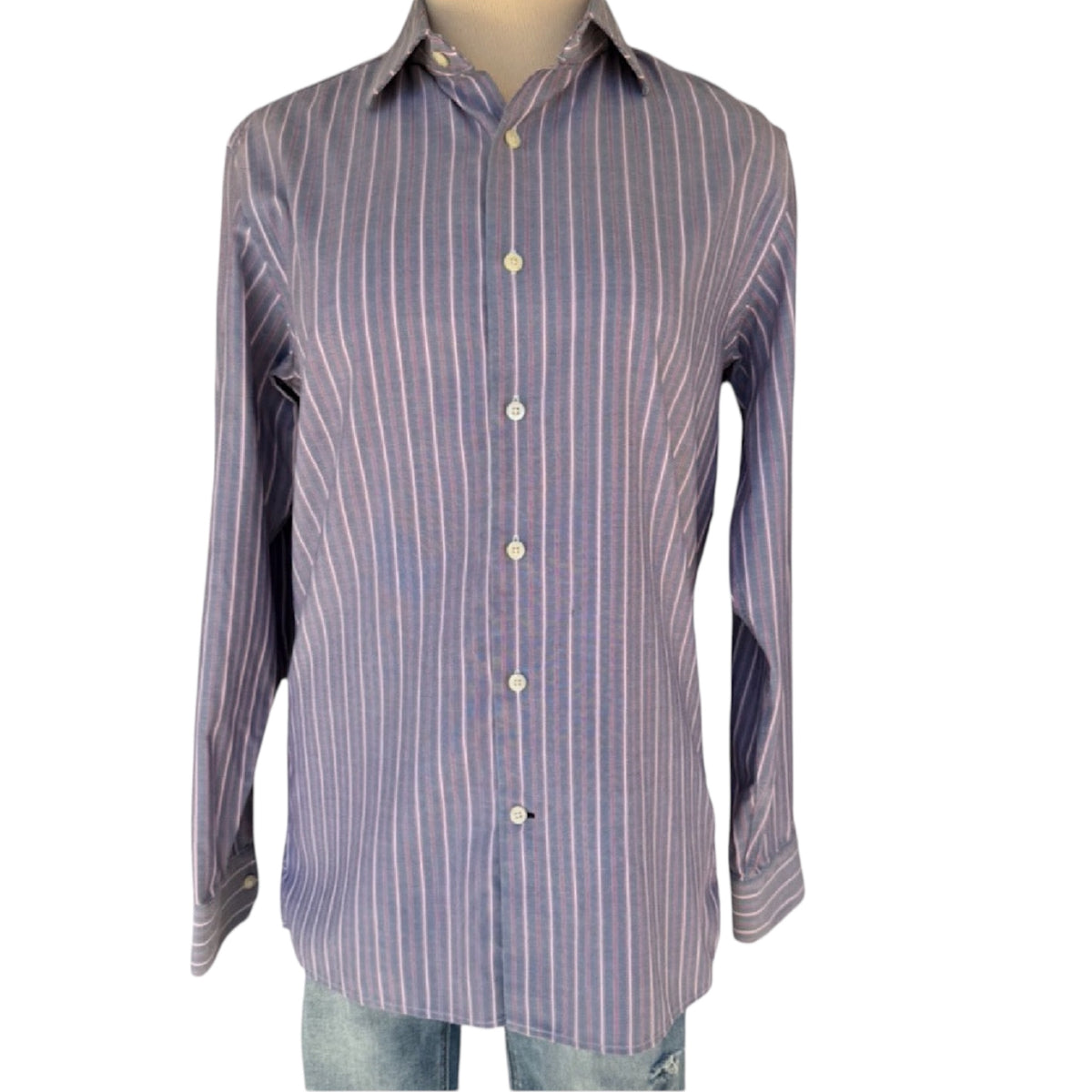 Banana Republic Navy and Red Stripe Button Down Dress Shirt Size Small-RF