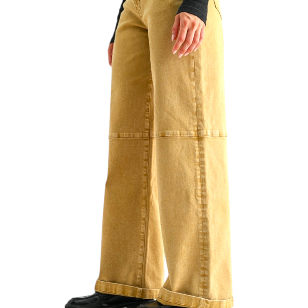 MICA MDP-W3887AR Camel High Rise Wide Leg Cuffed Jeans