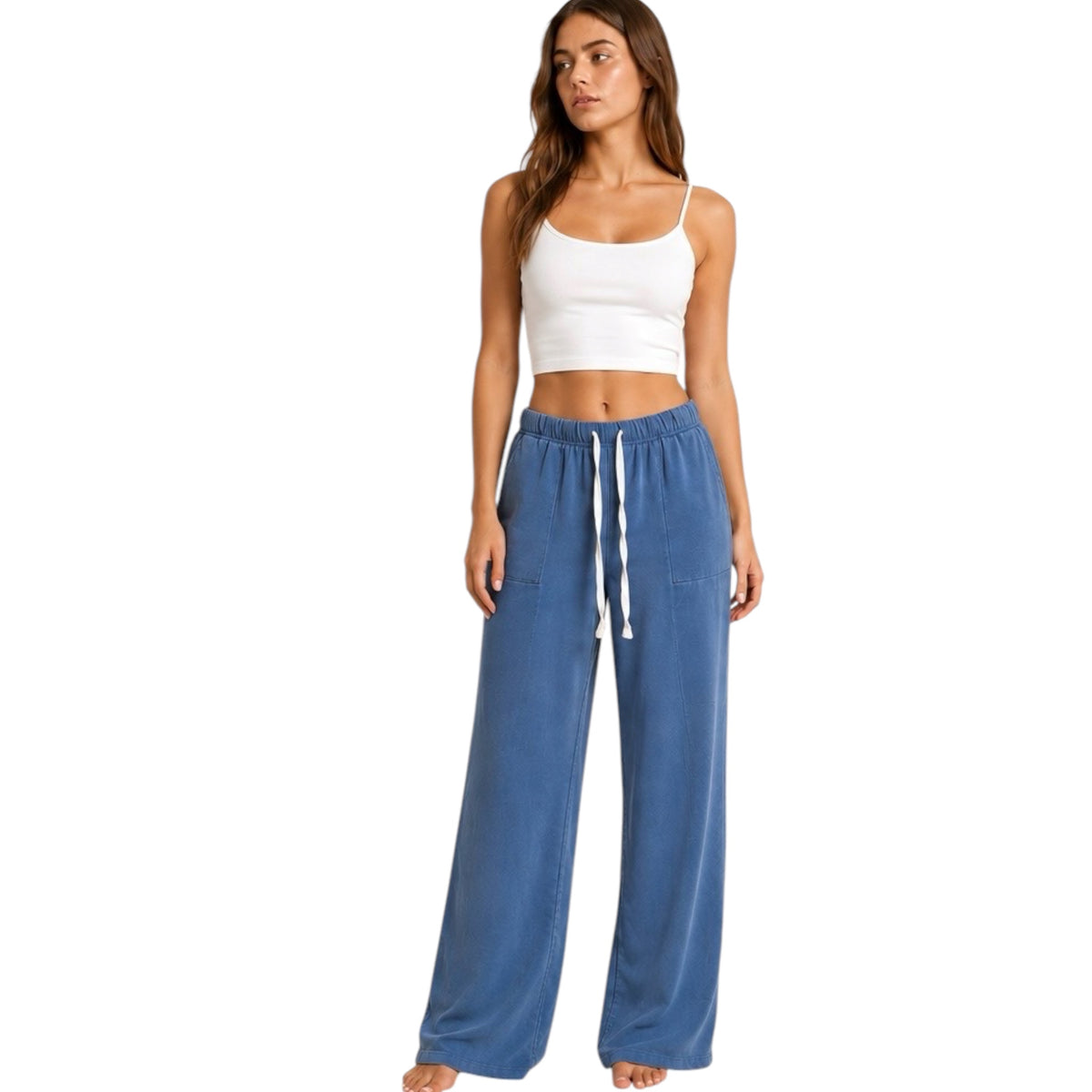 Navy Acid Wash Wide Leg Pants