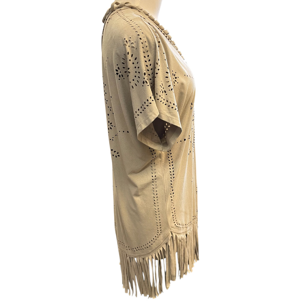 Maurices Light Taupe Fringe Cutout Kimono Size L/XL - RF