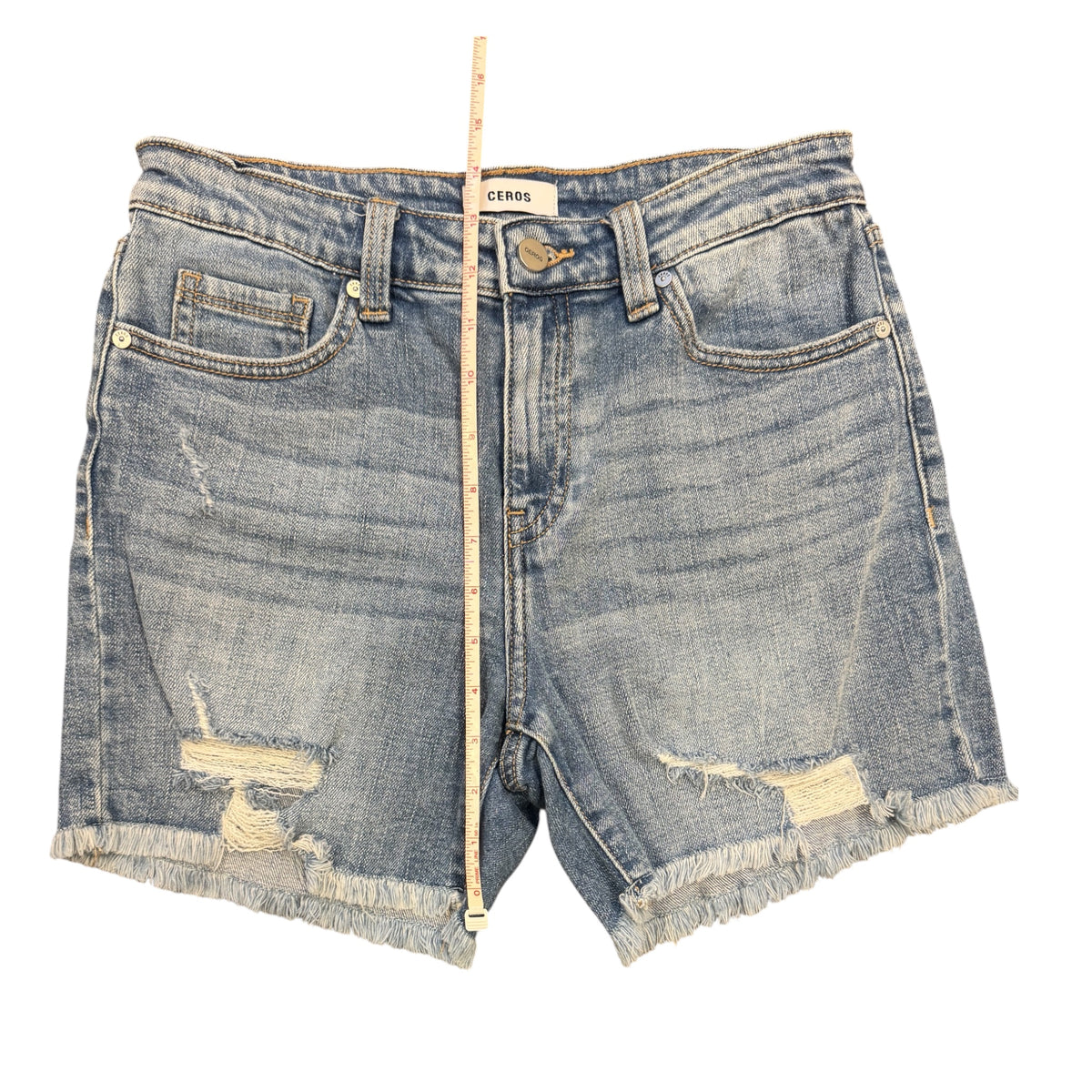 Ceros Medium Wash Distressed Denim Shorts Size 27 - RF