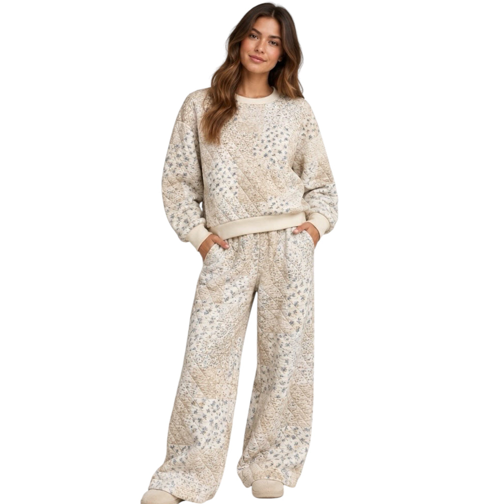 Cream Floral Patchwork Top and Pant Set