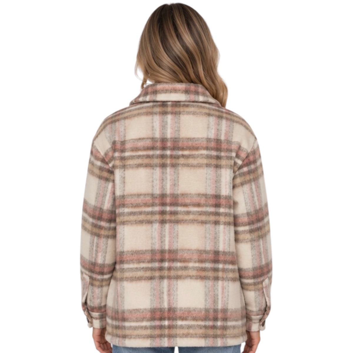 Ivory/Pink Plaid Fur Lined Shacket