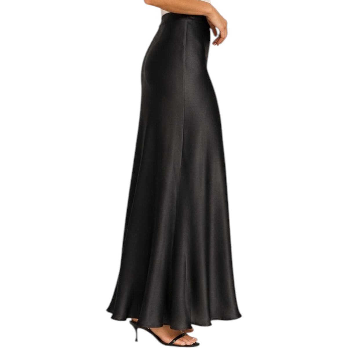 Black Satin Midi Skirt