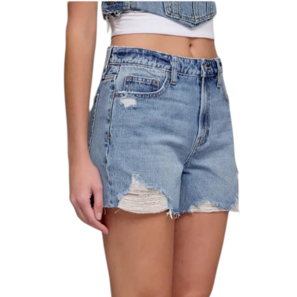 HD4316-ML Distressed High Rise Shorts
