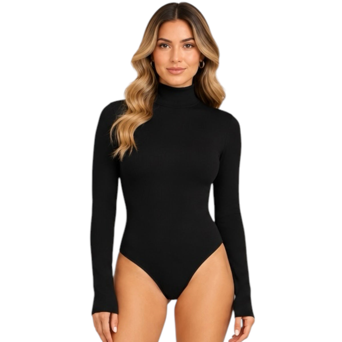 Black Basic Mock Neck Long Sleeve Bodysuit