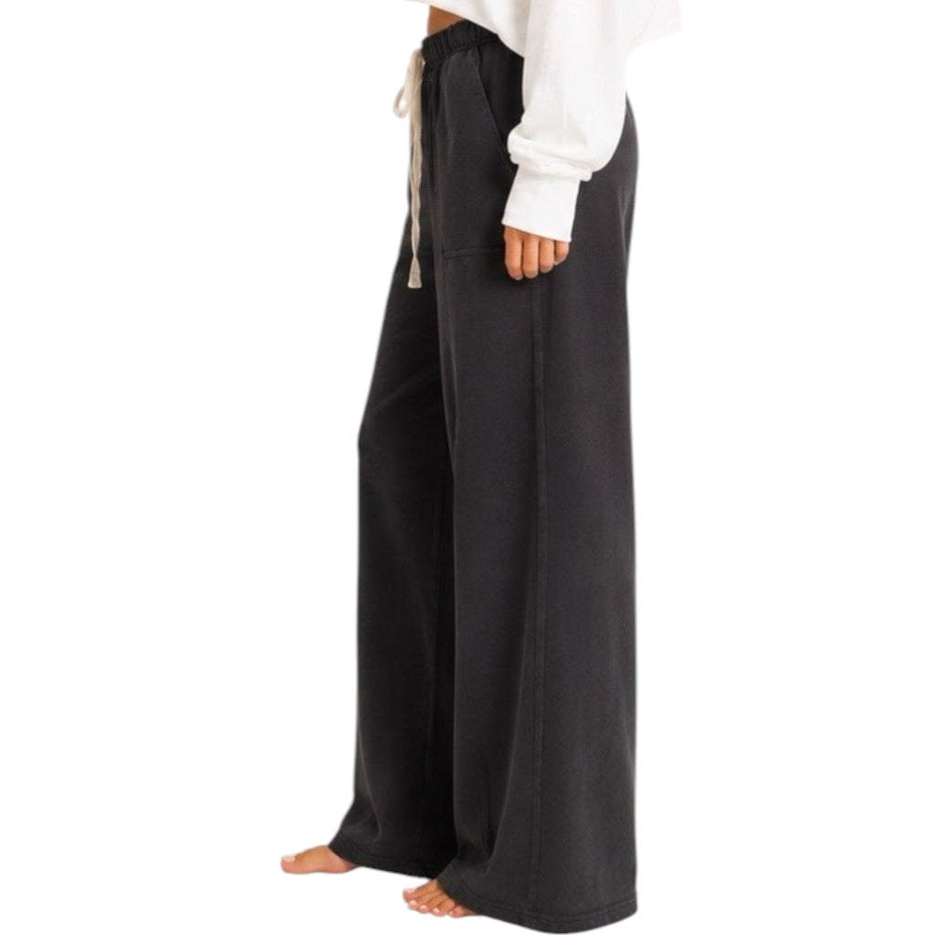 Black Acid Wash Wide Leg Pants