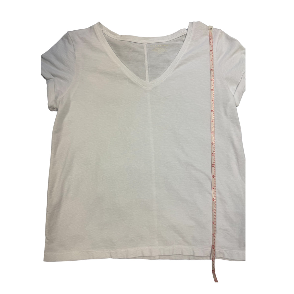 Max Studio White V-Neck T-Shirt Size Small/Petite - RF