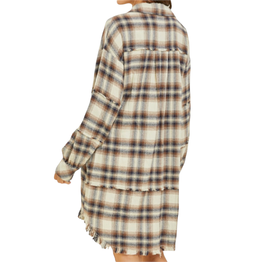 Stone Multi Washed Plaid Button Down Shirt Dress