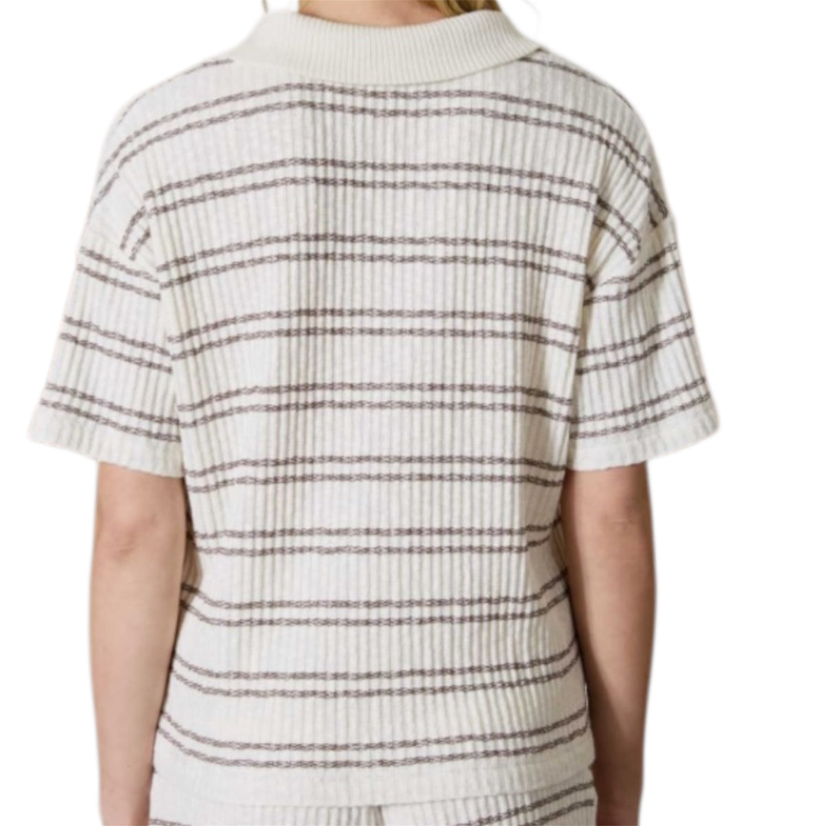 Marled Stripe Collared Knit Shorts Set