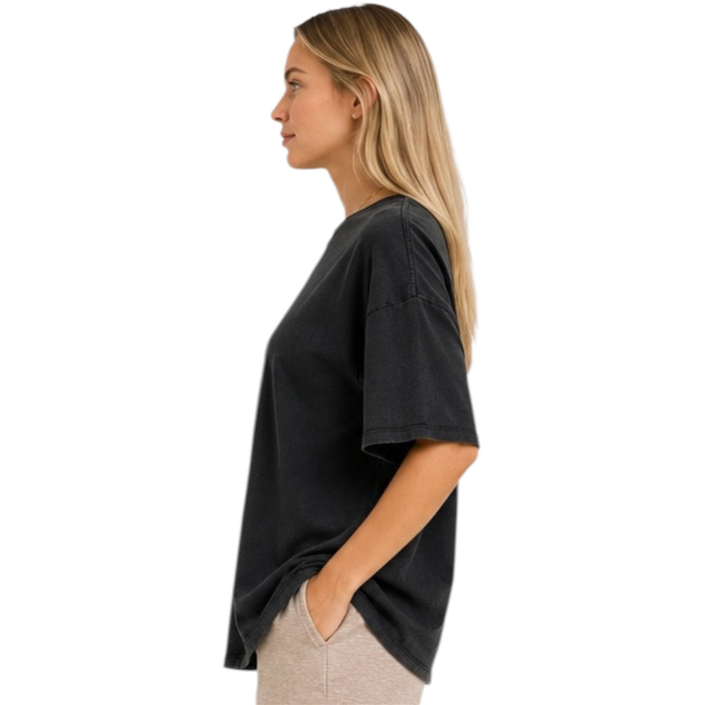 Black Mineral Washed Oversized Crew Neck Tee