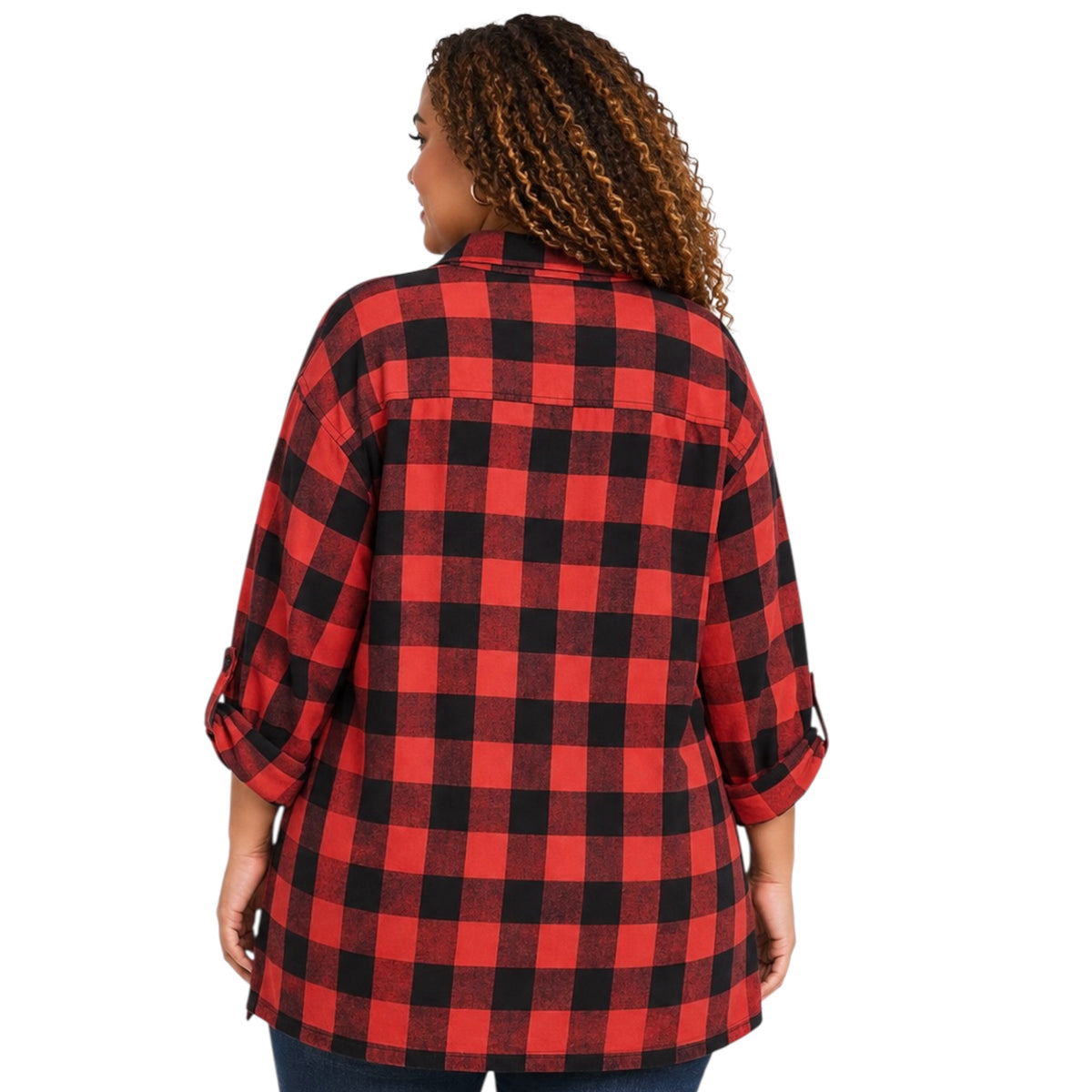 RISEN Plus Red Buffalo Plaid Oversized Shirt XRDJ1163