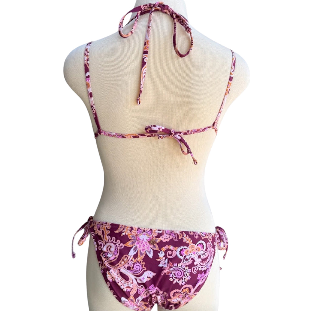 Nanette Lepore Burgundy Floral Two-Piece Bikini Size 8-RF