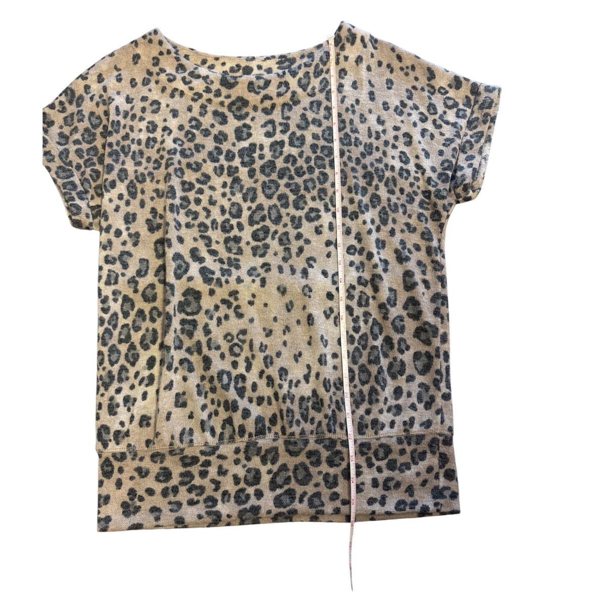 Andrea By Unit Tan Leopard Blouse Short Sleeve Top Size S-RF