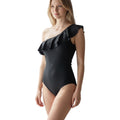 Black Ruffled One-Piece Swimsuit