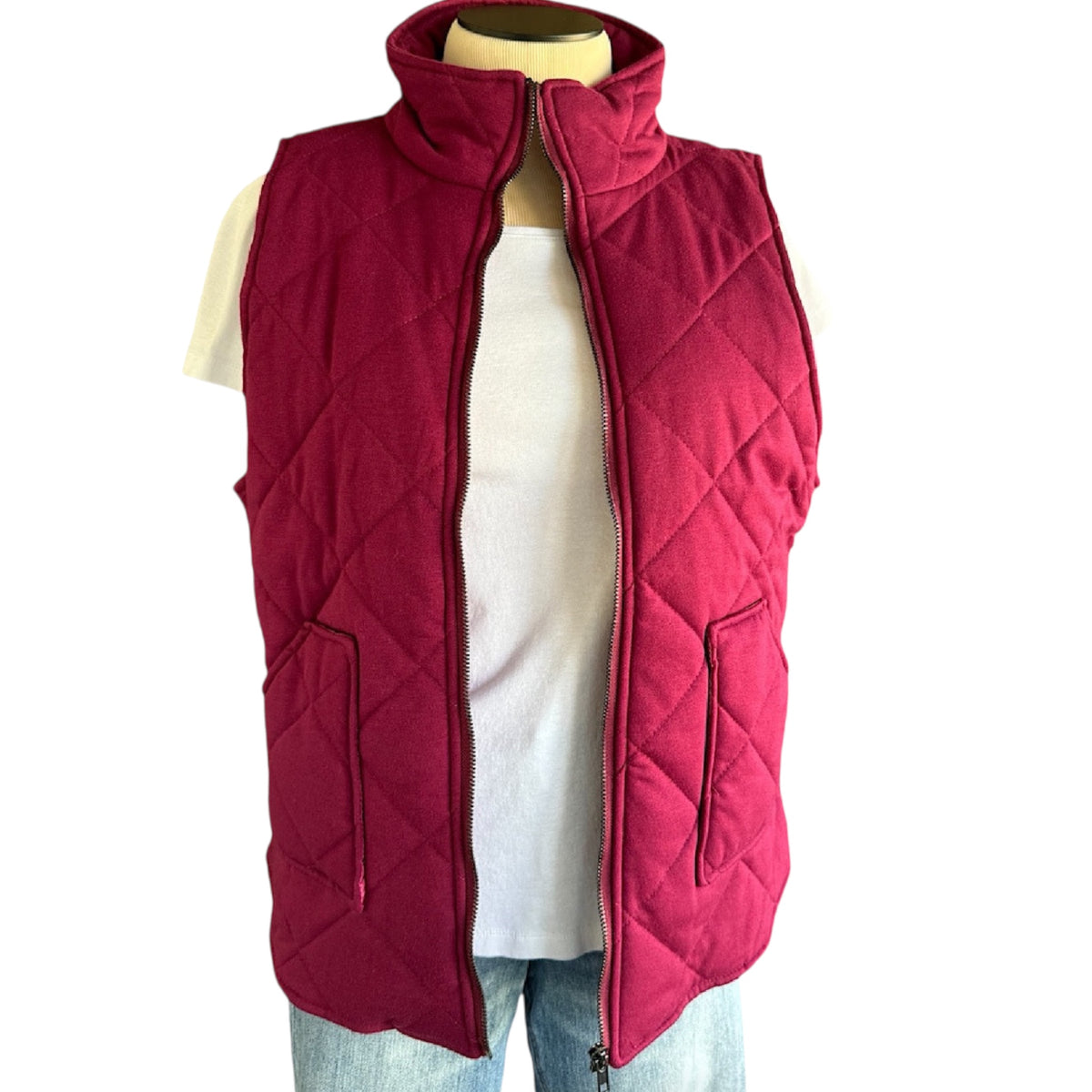 Betsy's Boutique Shop Burgundy Quilted Puffer Vest Size Large-RF