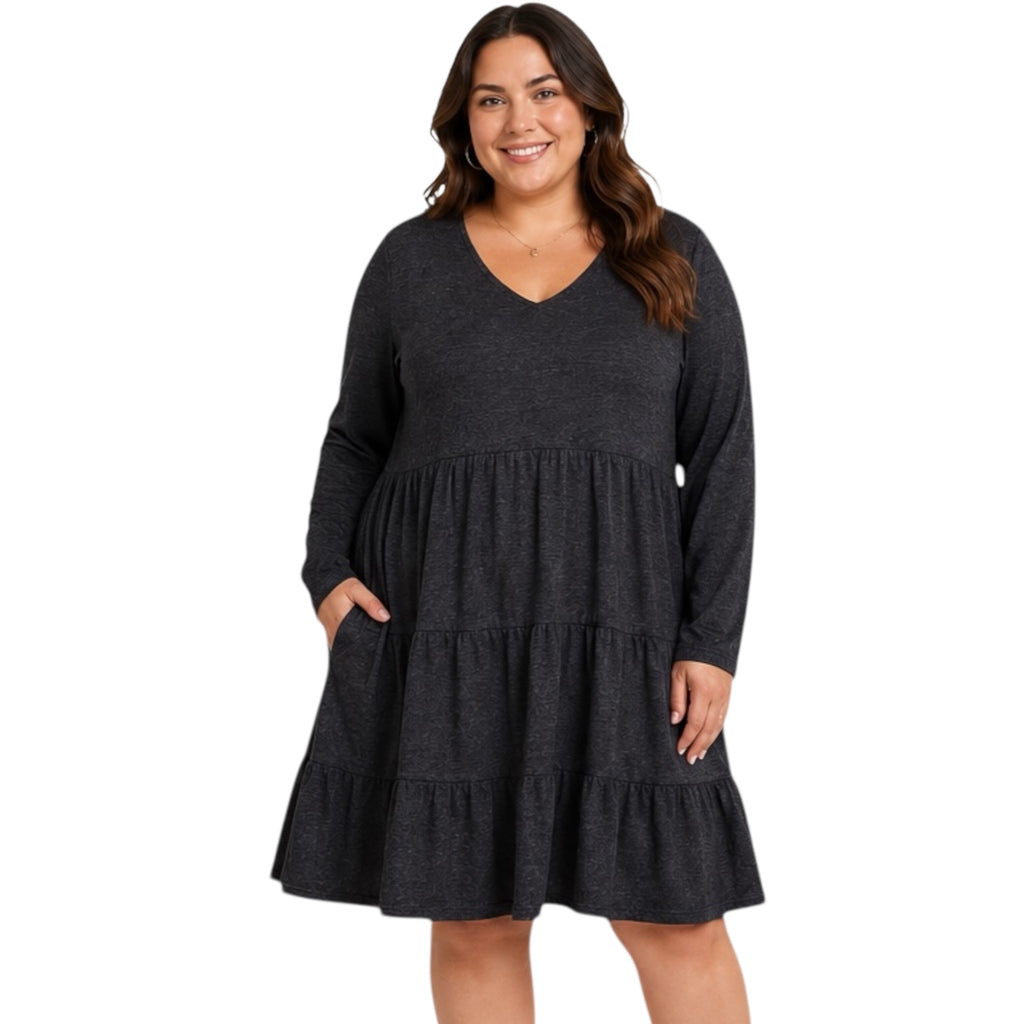 Plus Black 2 Tone Knit Tiered Dress