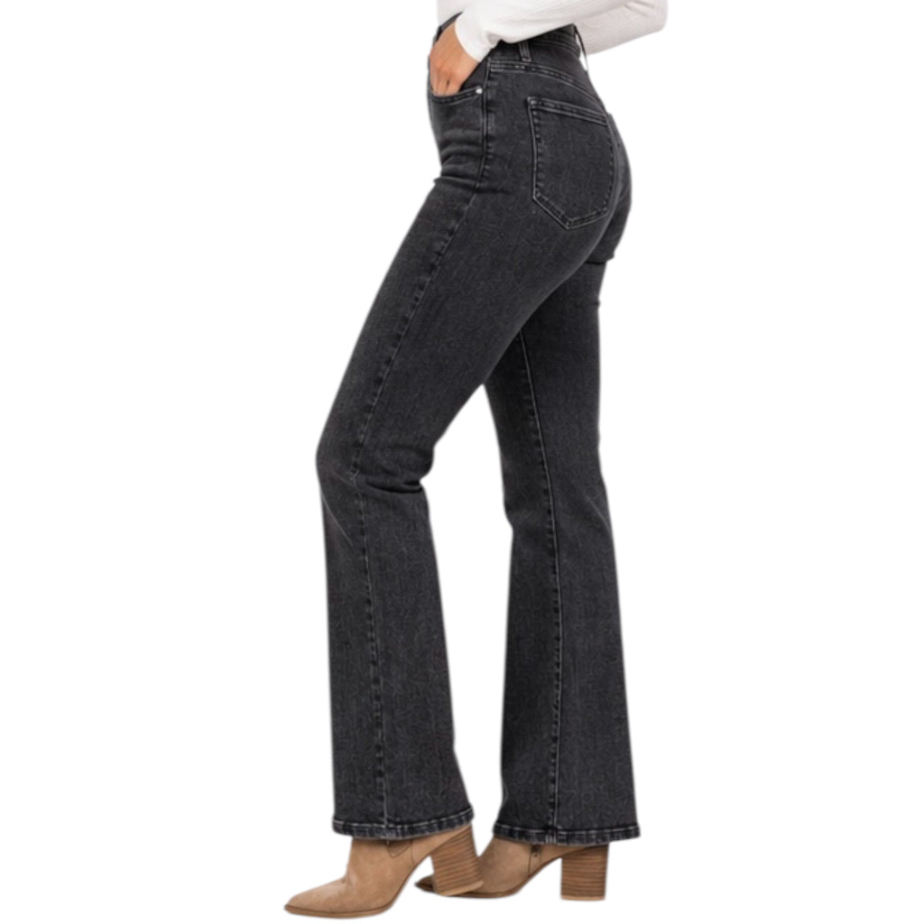 Judy Blue JB88355 Hi Waist Black Button Fly Trouser Wide Leg