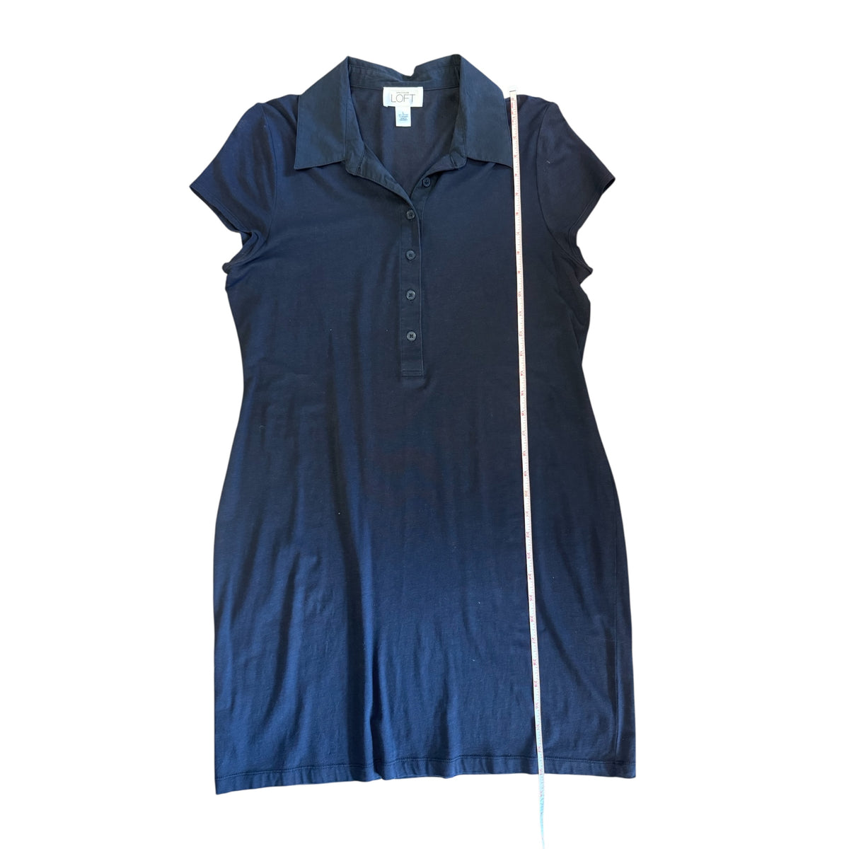 LOFT Black Ultra Soft 1/4 Button Collared Dress Size Large-RF
