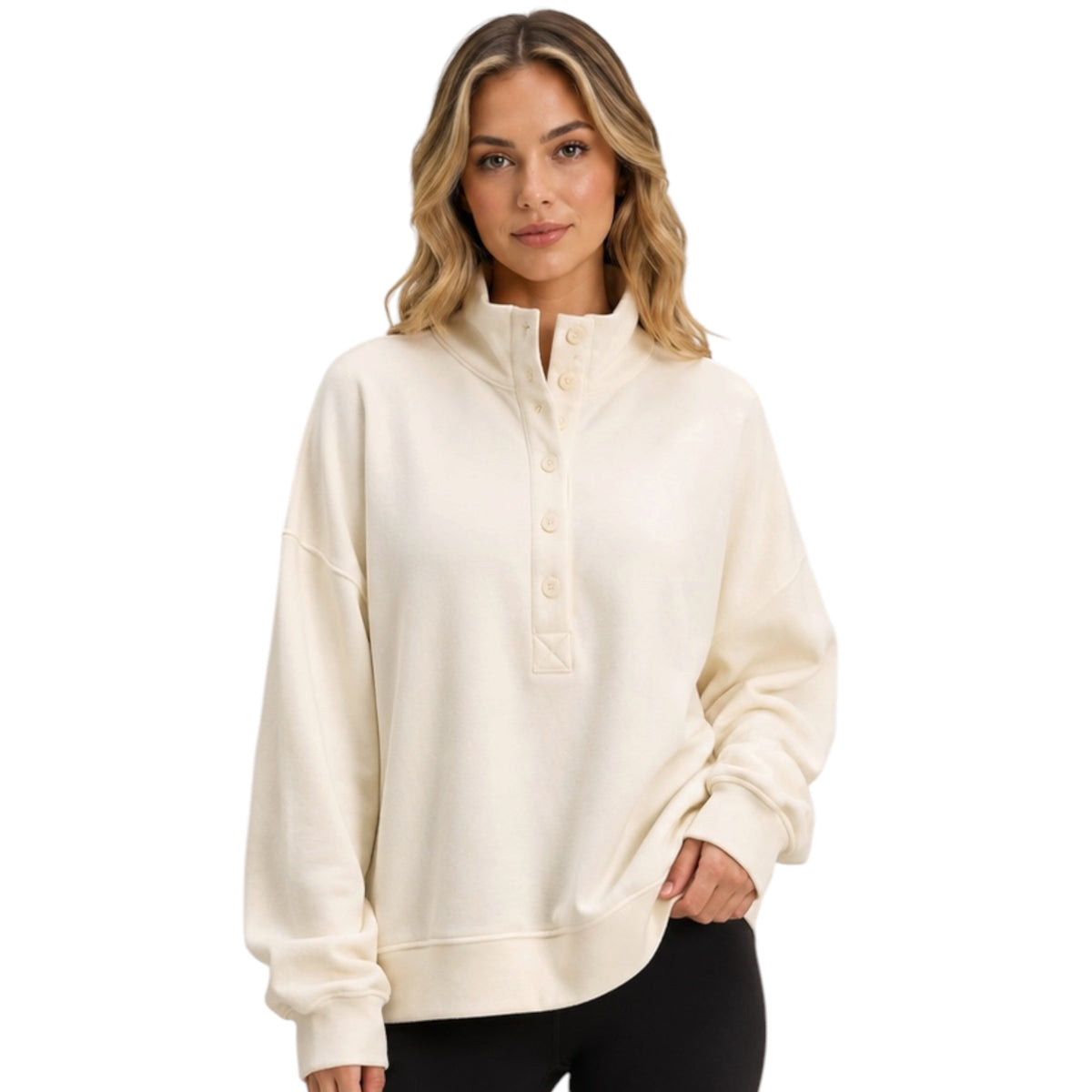Cream Mineral Washed Button Detail Sweatshirt